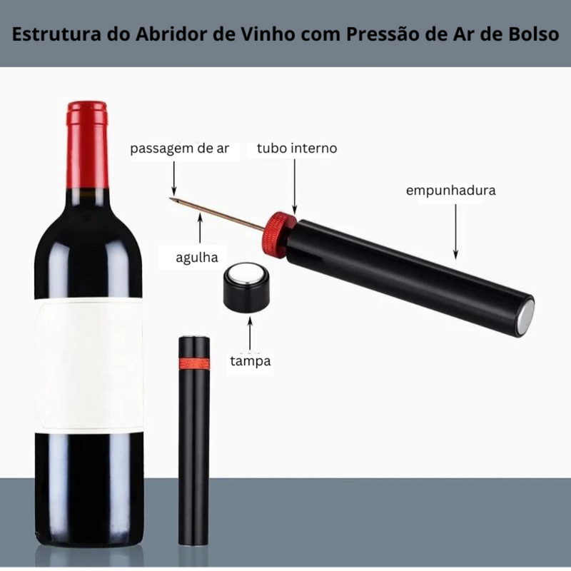 Abridor Manual tipo Bomba de Ar - Ferramenta de Abertura de Vinho para Momentos Sofisticados