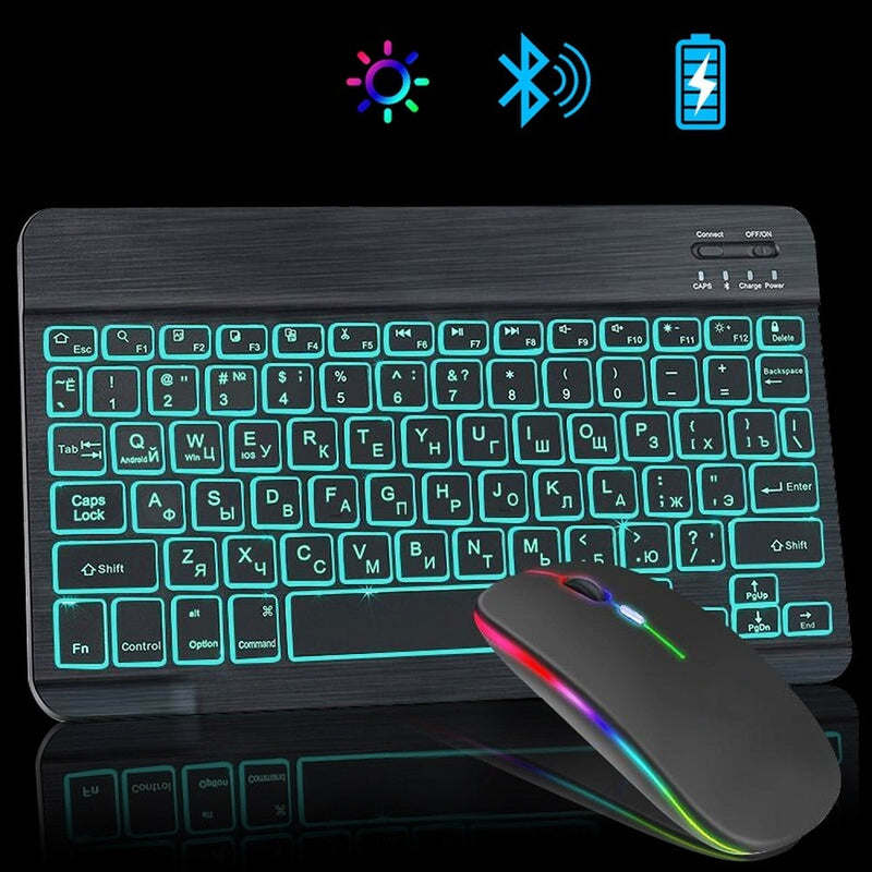 Teclado e mouse Bluetooth sem fio RGB.