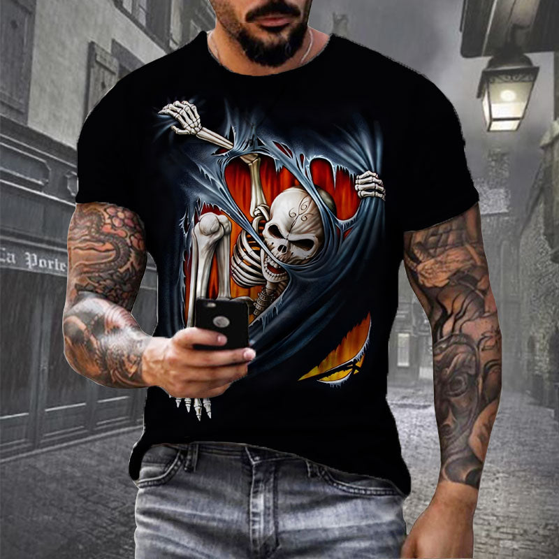 Grim Reaper T Shirt 3d Heavy Metal Skull T Shirts for Men Graphic Print T-shirts Black Short Sleeve Punk Rock Top Men's Clothing