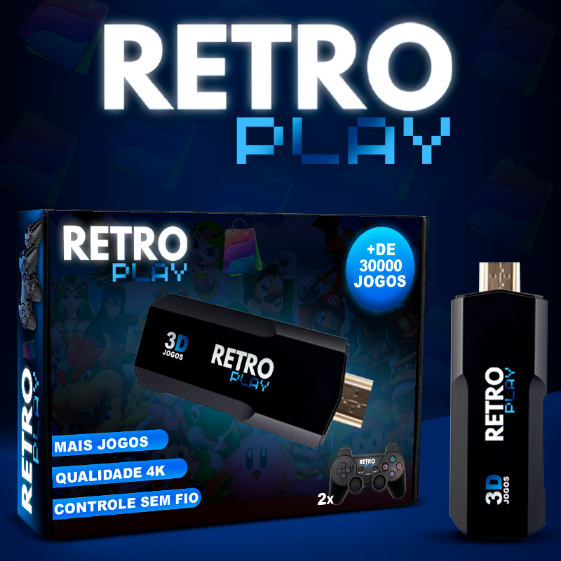 Vídeo Game Retro 4K Com Mais de 30000 Jogos + 2 Controles Sem Fio | RetroPlay